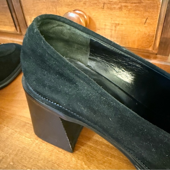 NEW Via Spiga Rambo Black Eru Calf Suede Loafers block heel size 9.5 slip on - Picture 10 of 13